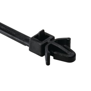 Arrowhead mount cable tie features an extended pawl to release the tie for bundle maintenance.