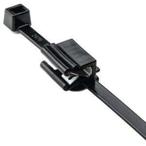 A abraçadeira para cabos com clip de borda elimina a necessidade de fazer orifícios de montagem, simplificando a instalação.