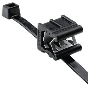 A abraçadeira para cabos com clip de borda elimina a necessidade de fazer orifícios de montagem, simplificando a instalação.