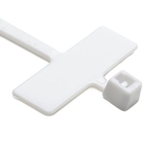 Cable tie features an identification plate to easily identify bundles.