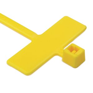 Cable tie features an identification plate to easily identify bundles.