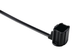 One-piece cable tie with oval stud mount.