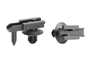 Connector clip for round holes with anti rotation pin.